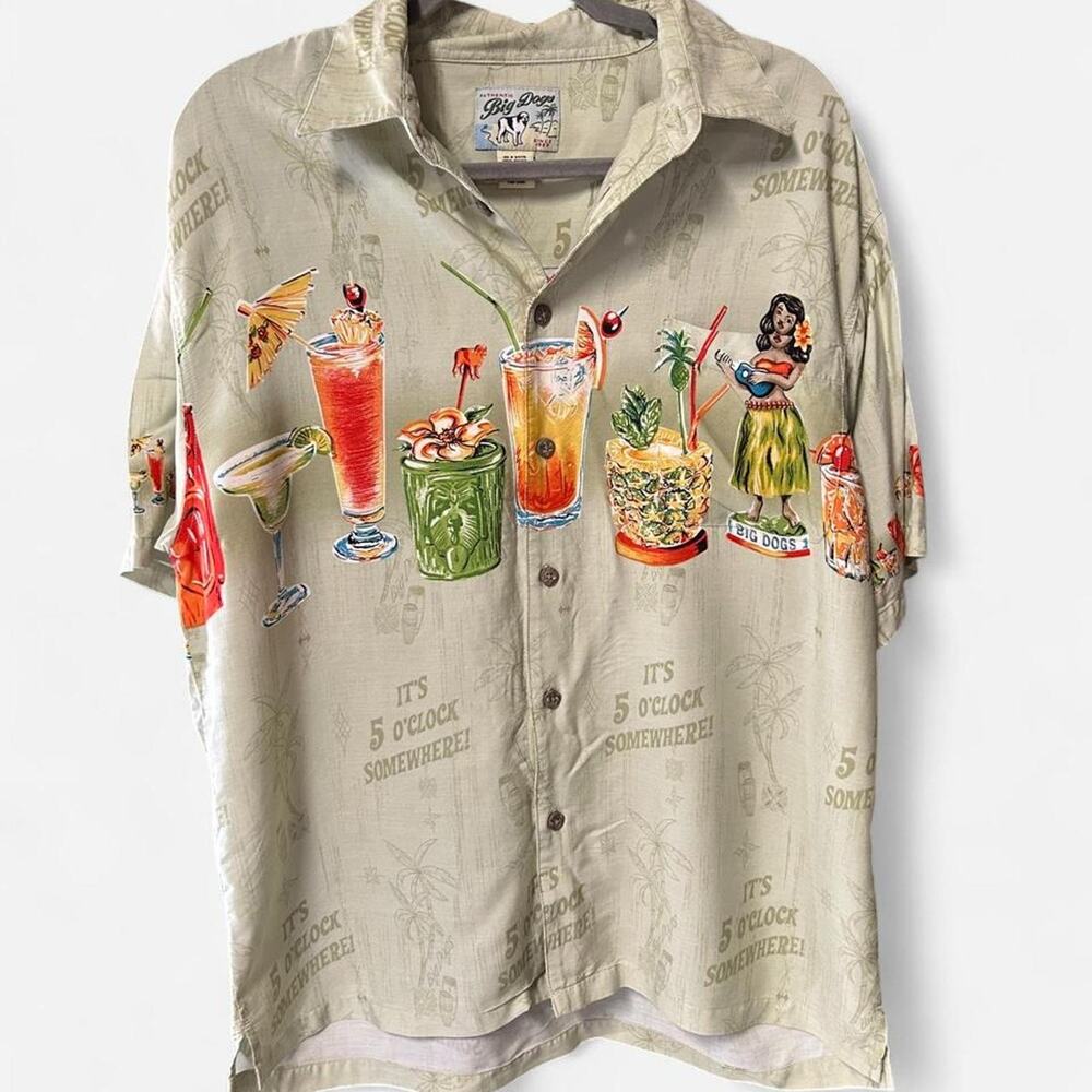Big Dogs it’s 5 o clock somewhere button up casual shirt tropical Hawaiian
